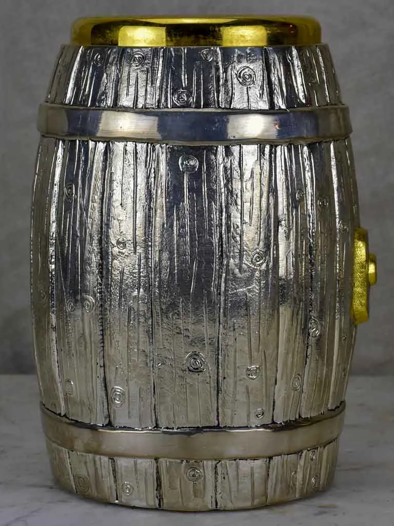 1970's Italian ice bucket in the shape of a wine barrel