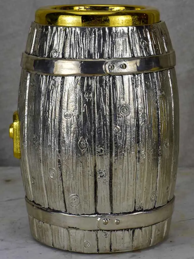 1970's Italian ice bucket in the shape of a wine barrel
