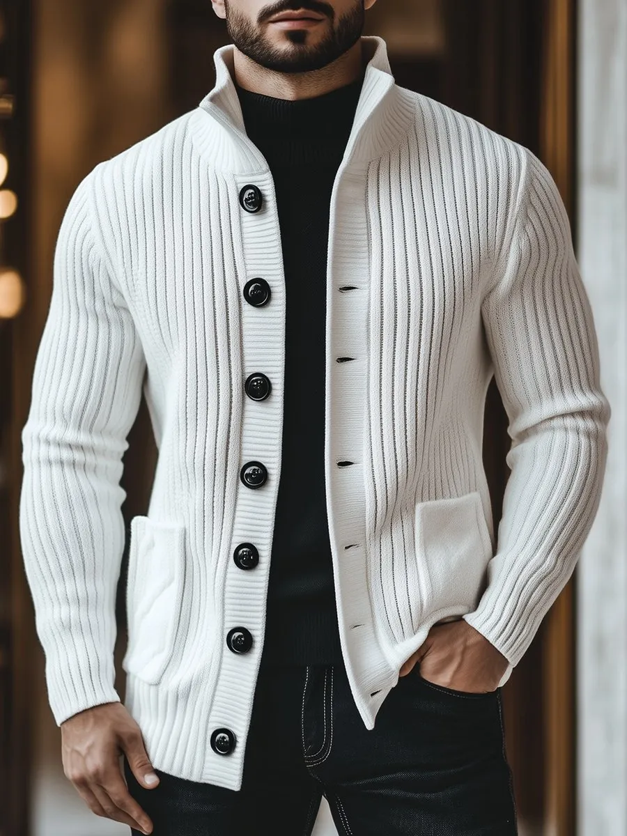 【24-hour shipping】Casual Stand Collar Button Knit Cardigan