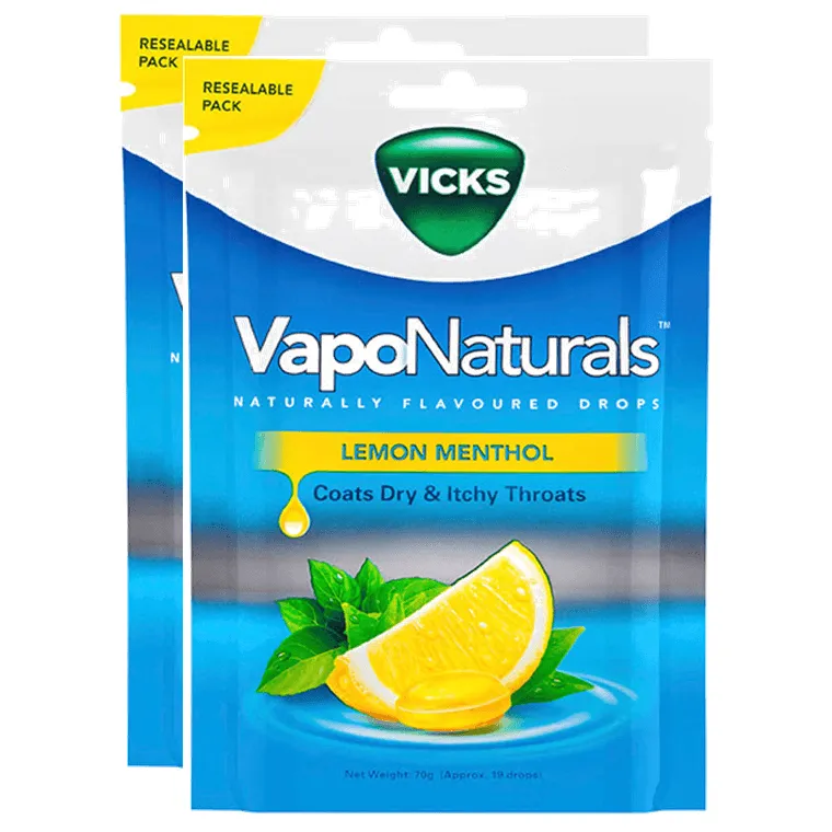 2x Vicks Vaponaturals Throat Lozenges Lemon Menthol Resealable