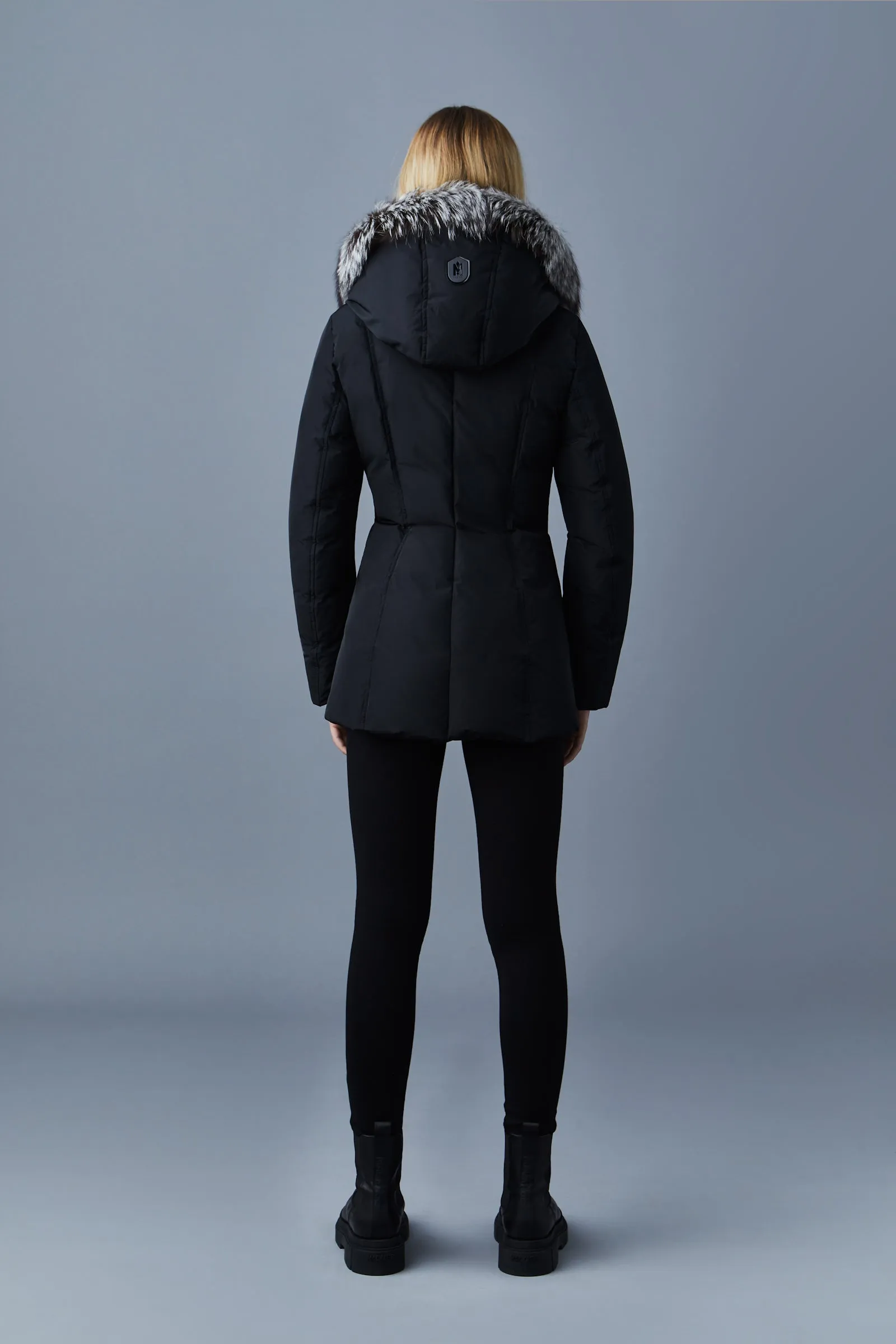 ADALI Down coat with silver fox fur Signature Mackage Collar Black