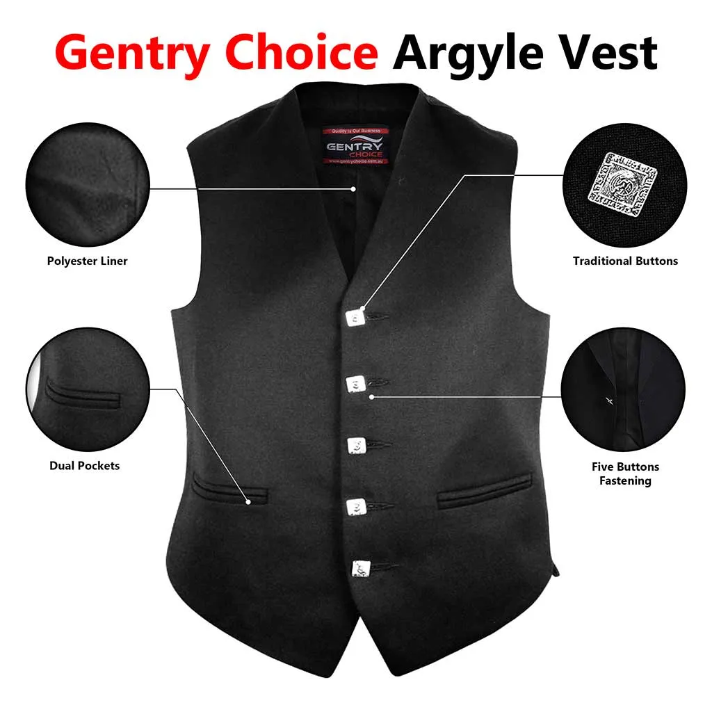 Argyle Jacket & Vest Black Scottish Outfit