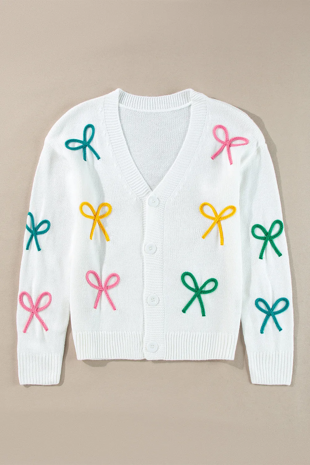 Bow Embroidered Button Front Cardigan