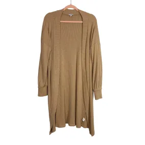 Candidly Chan Tan Ribbed Open Front Duster Cardigan- Size S