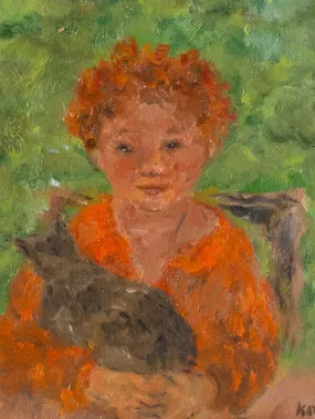 Chat et garcin au jardin 11½" x 11½"