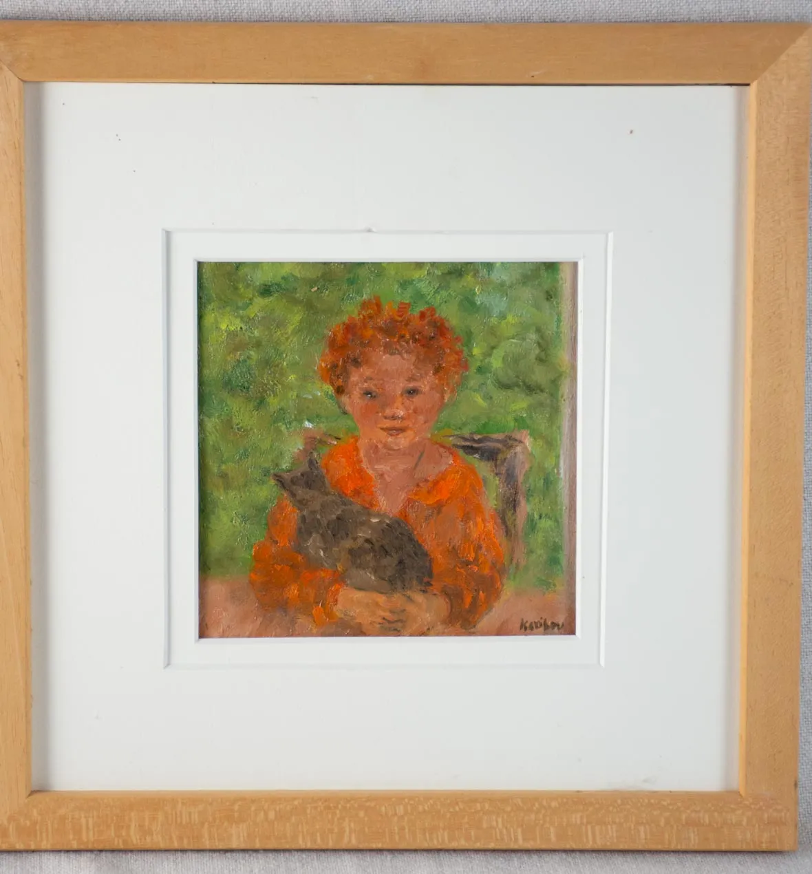 Chat et garcin au jardin 11½" x 11½"