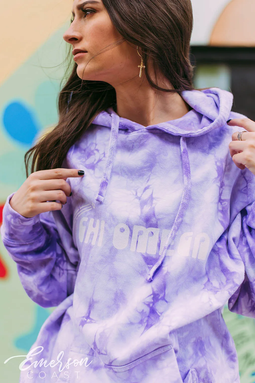 Chi Omega Lavender Crystal Wash Hoodie