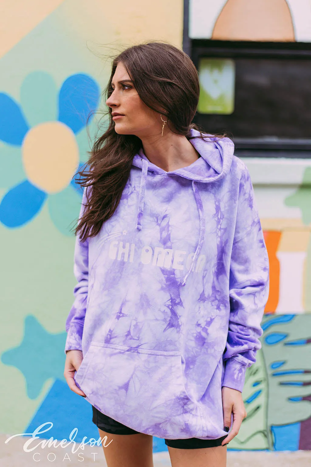 Chi Omega Lavender Crystal Wash Hoodie