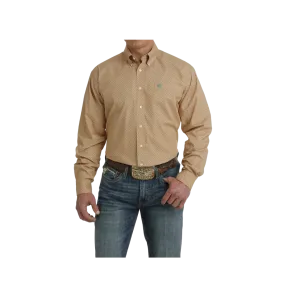 Cinch Men's Geometric Print Button Down Long Sleeve Western Brown White Shirt