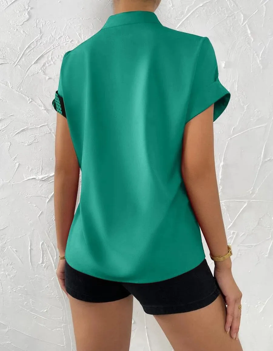 Color-Block Floral Print Button Cardigan Short Sleeve Shirt