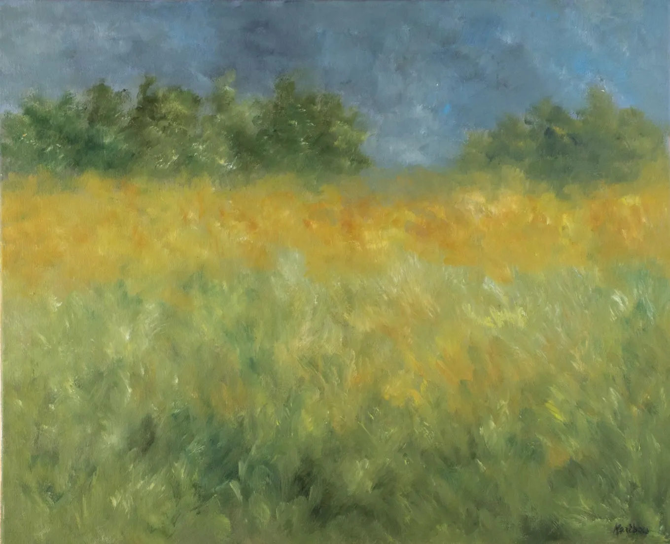 Contemporary landscape painting by Karibou - “La Bourrasque” 22½" x 26¾"