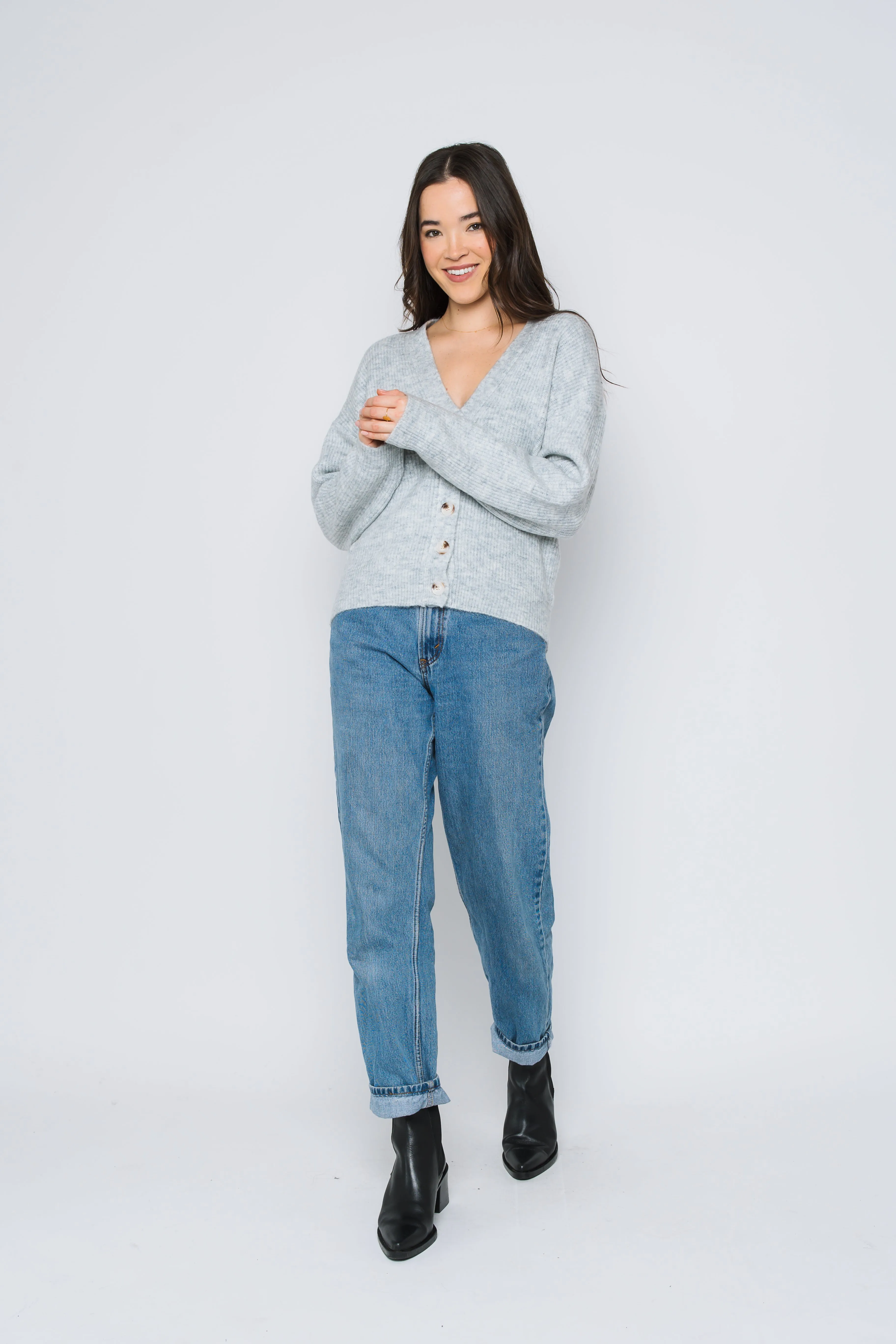 Crystal-Button Front Cardigan