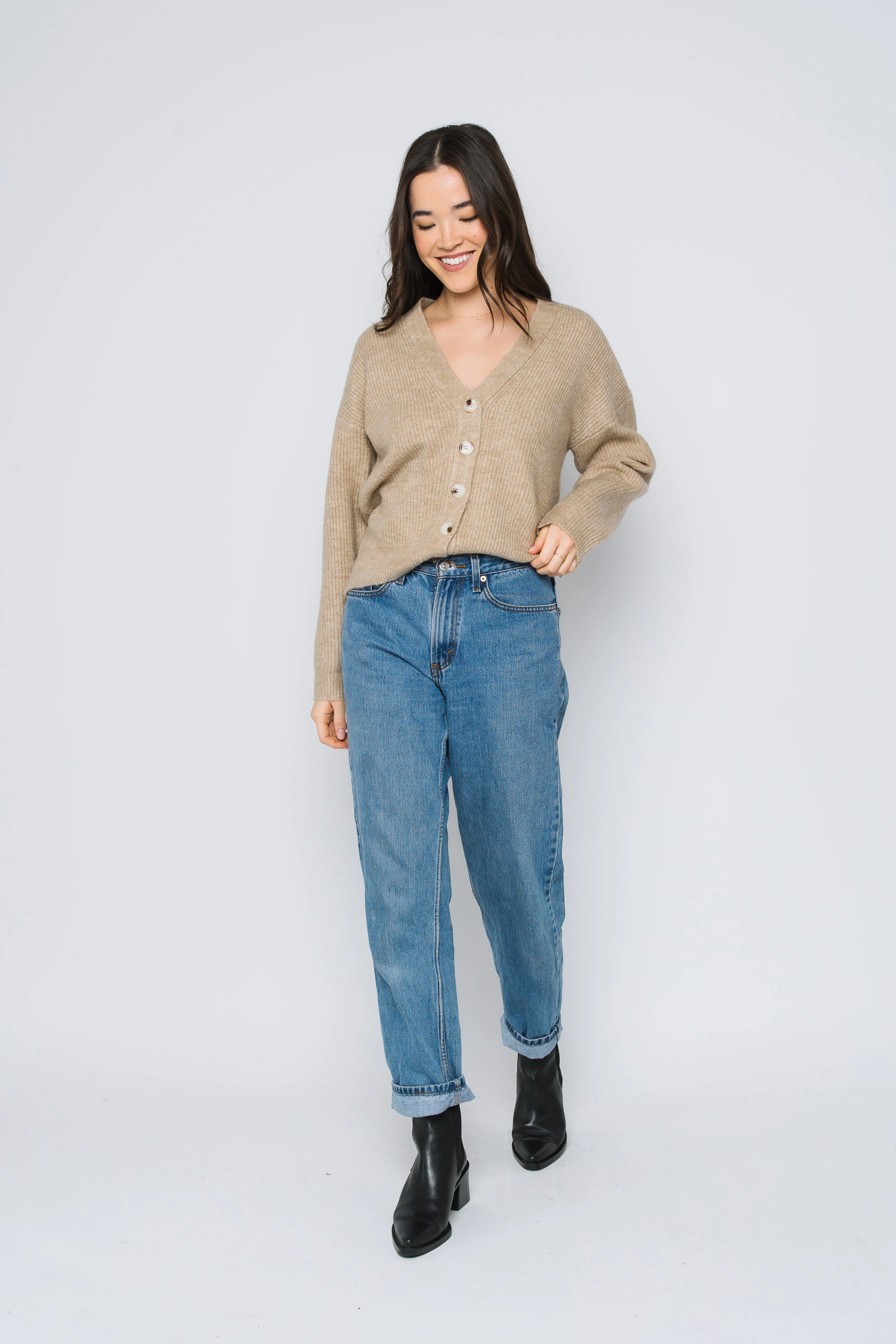 Crystal-Button Front Cardigan