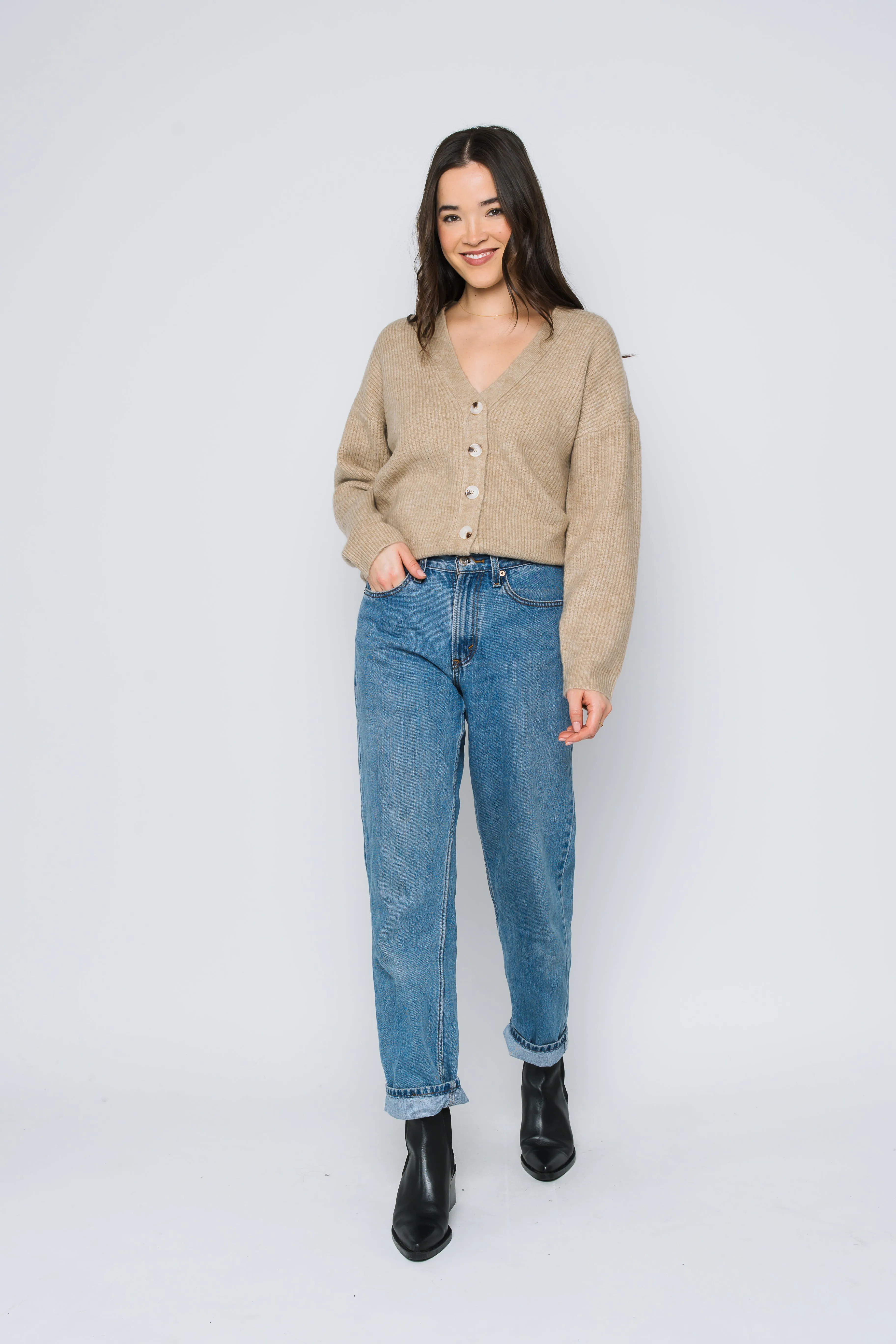 Crystal-Button Front Cardigan