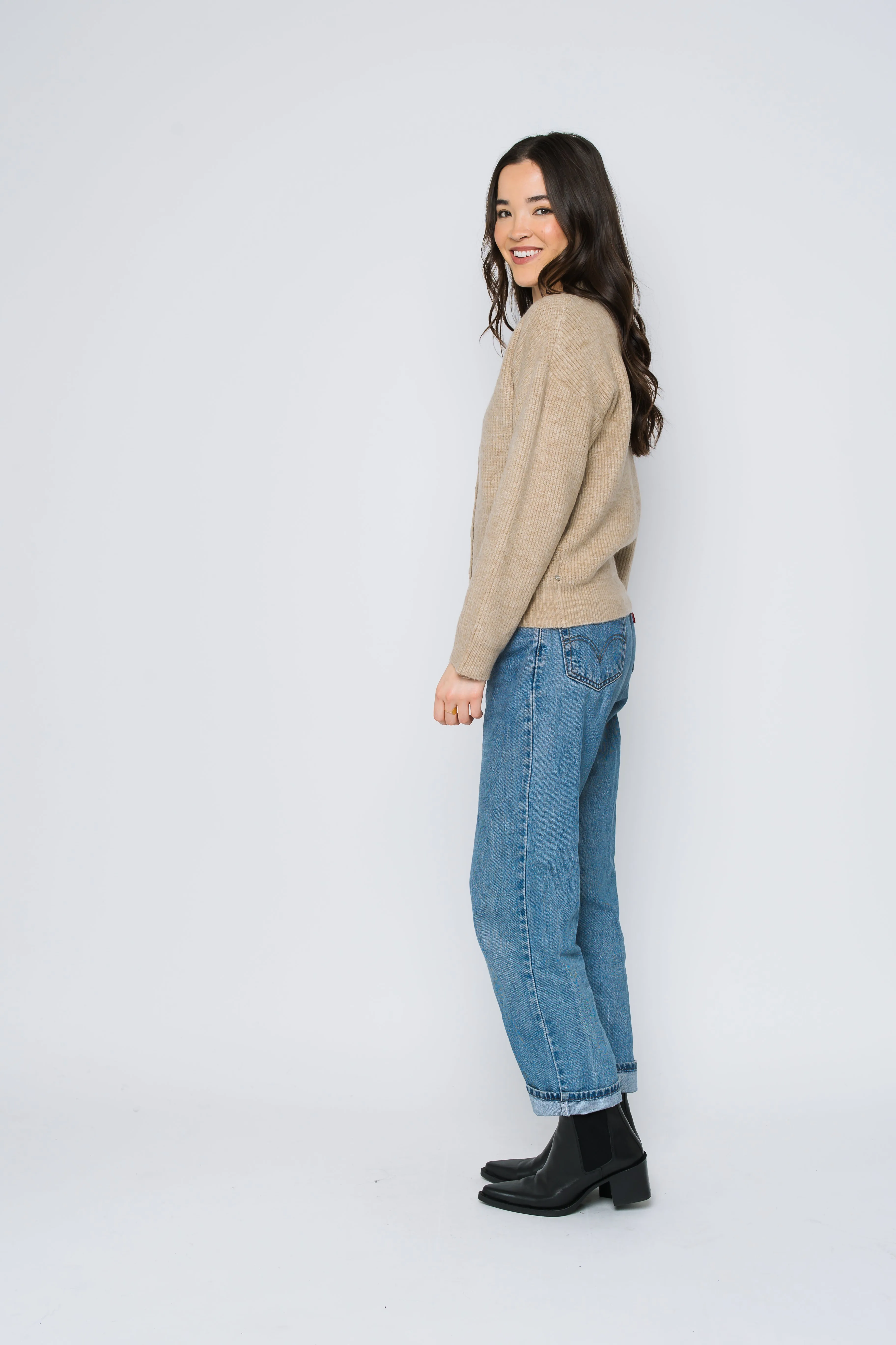Crystal-Button Front Cardigan