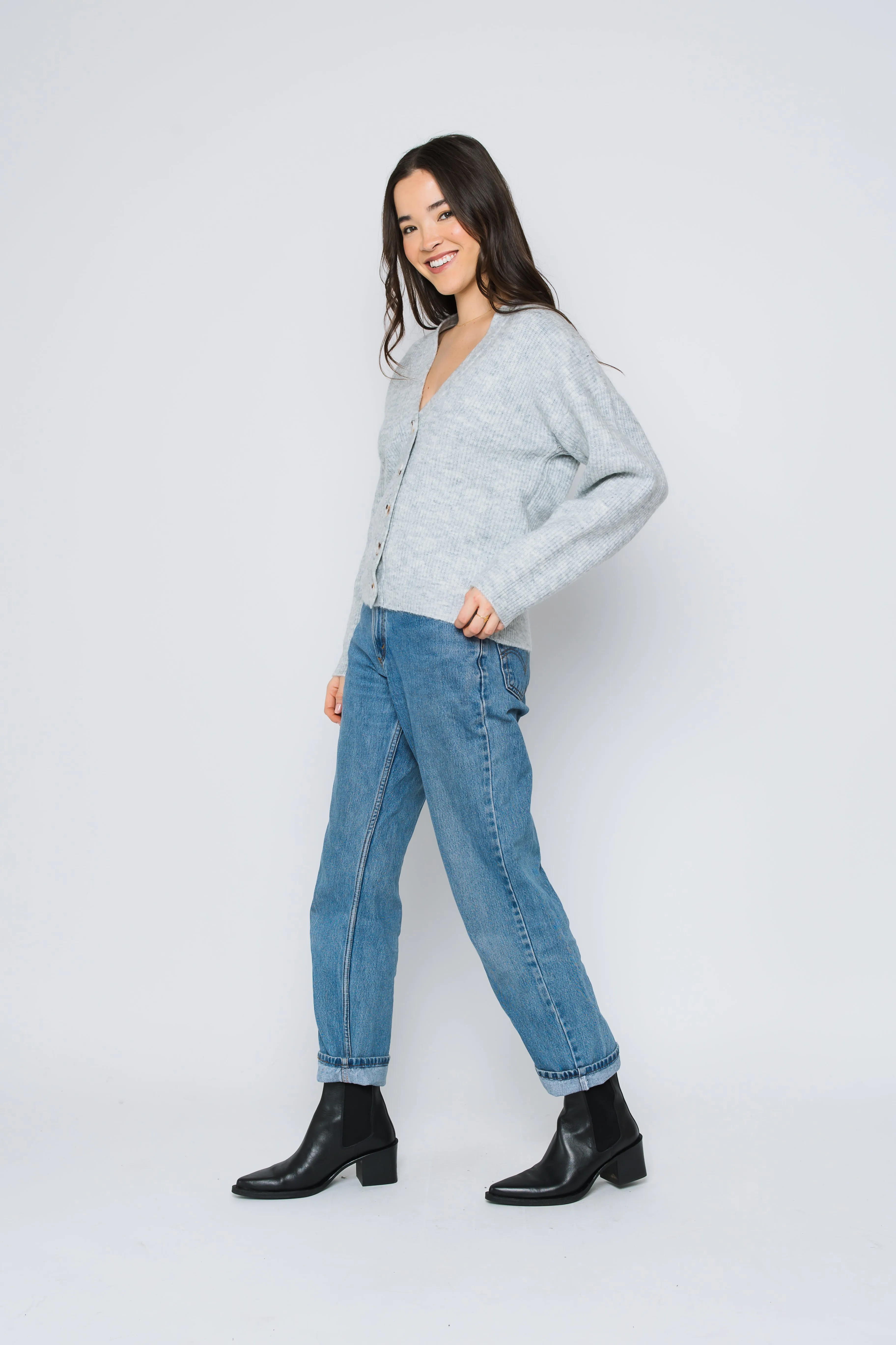 Crystal-Button Front Cardigan