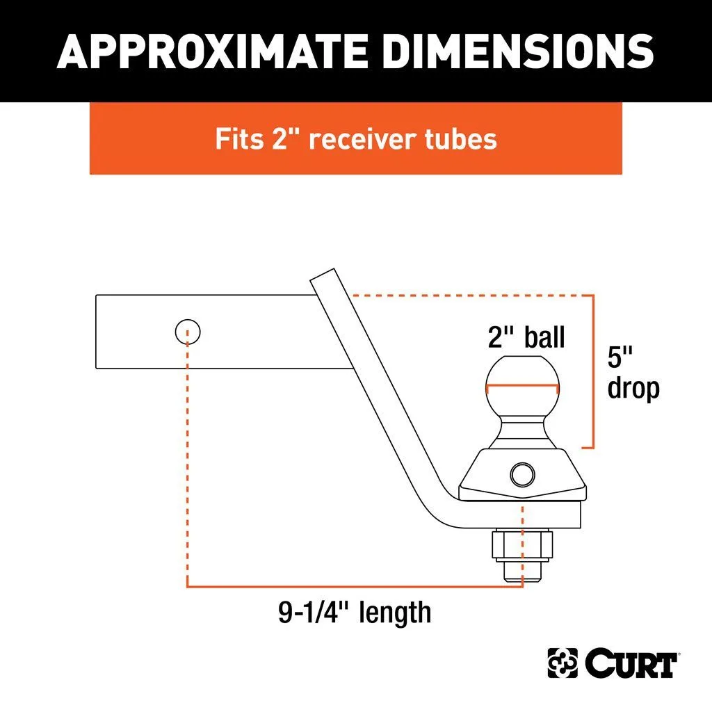 Curt RockerBall Cushion Hitch 7.5K 5" Drop | 2" Shank | 2" Ball