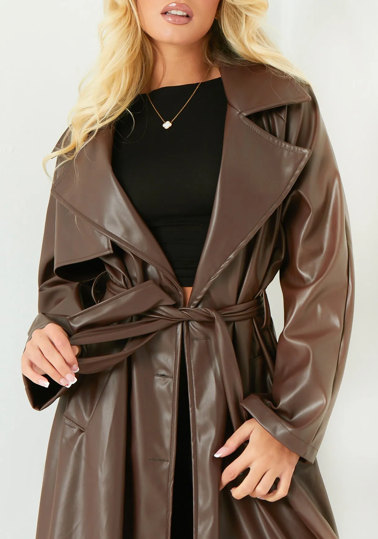 Dani Chocolate Leather Trench Coat