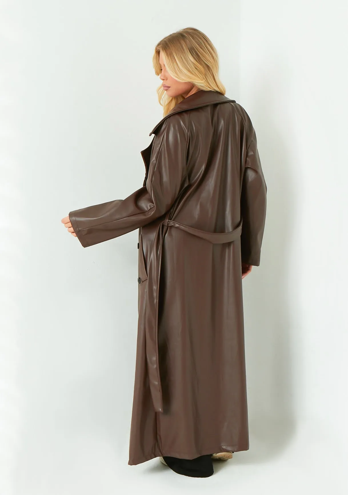 Dani Chocolate Leather Trench Coat