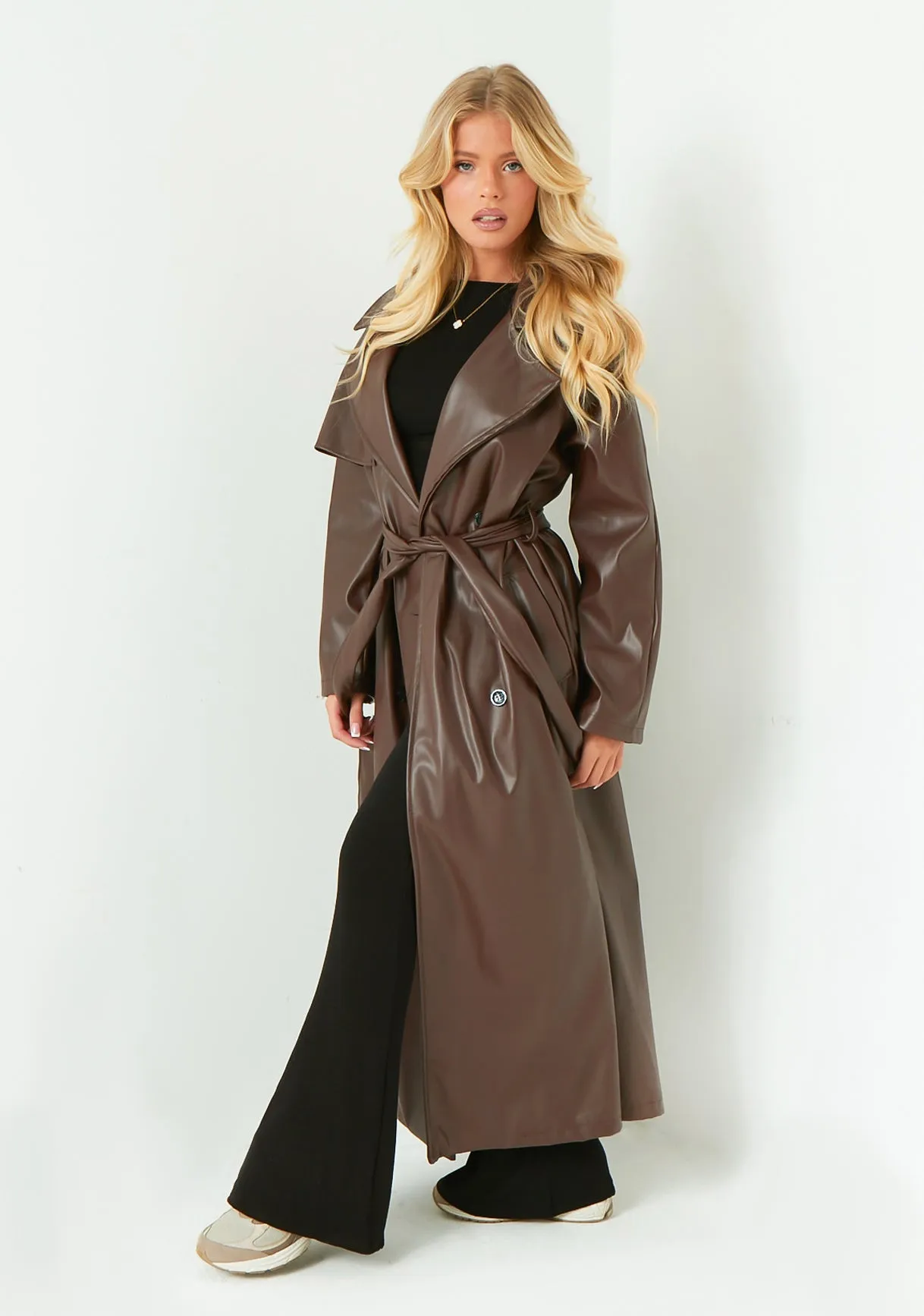Dani Chocolate Leather Trench Coat