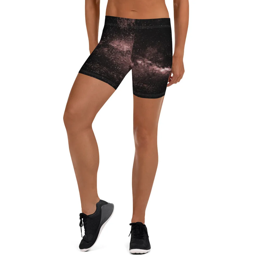 Dusty Brown Galaxy Women's Shorts, Space Milky Way Short Tights For Ladies-Made in USA/EU
