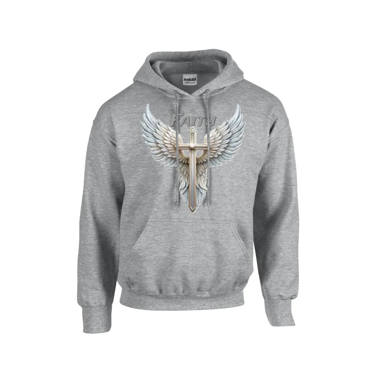 FAITH CROSS WITH WINGS Hoodie |Gildan 18500