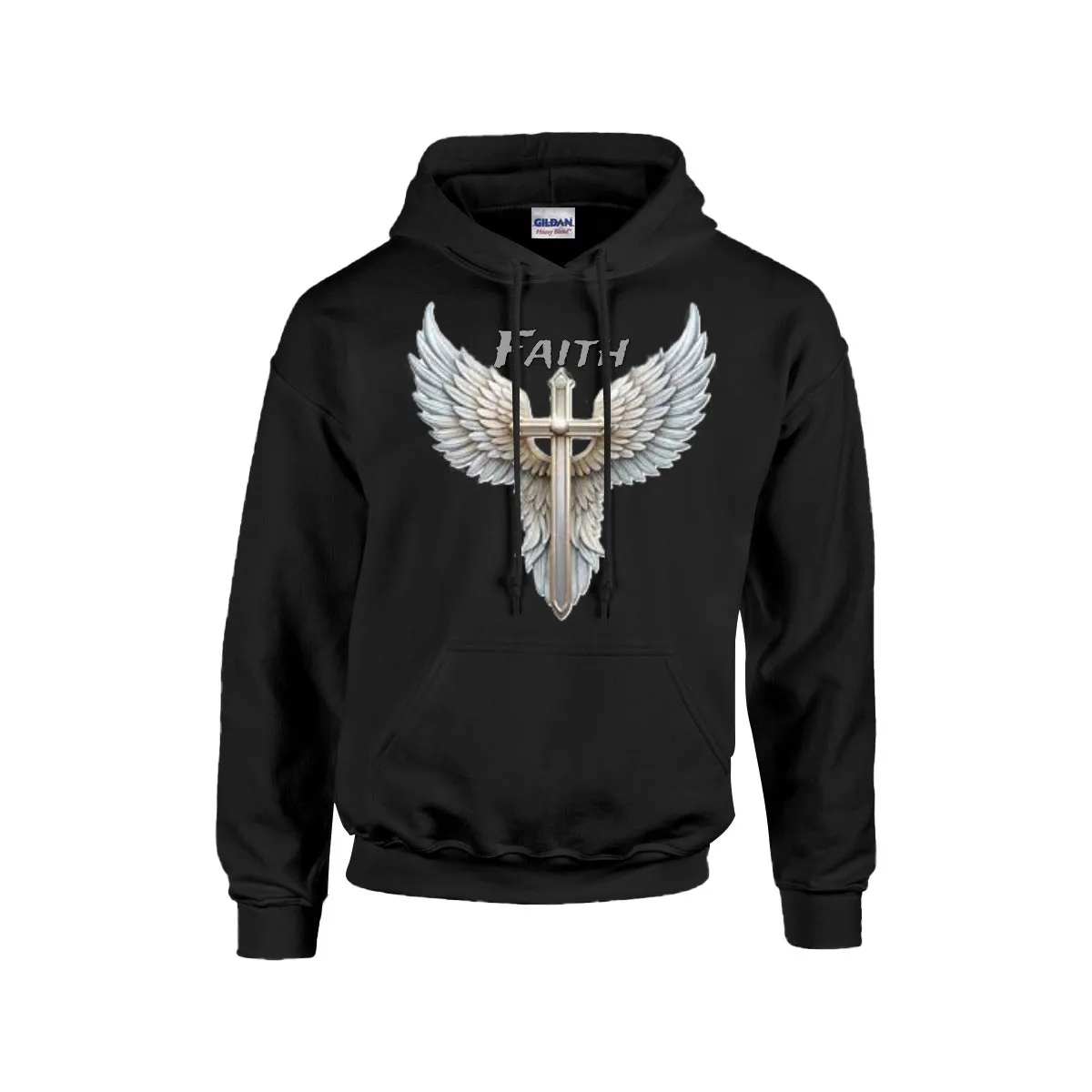 FAITH CROSS WITH WINGS Hoodie |Gildan 18500