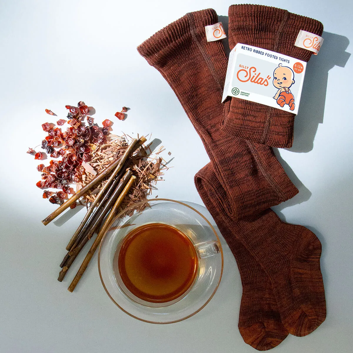 Footed Tights With Braces in Spicy Chai by Silly Silas
