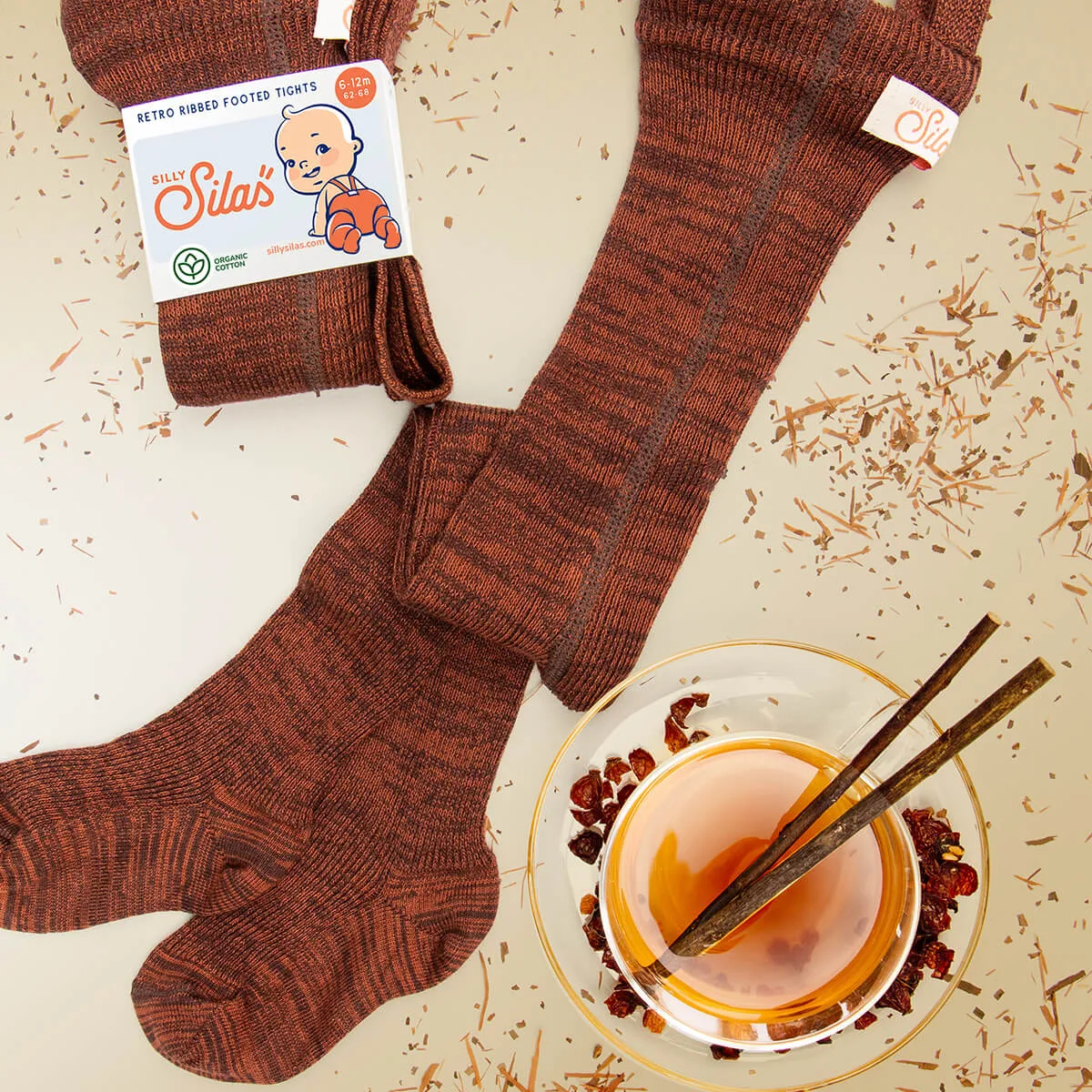 Footed Tights With Braces in Spicy Chai by Silly Silas