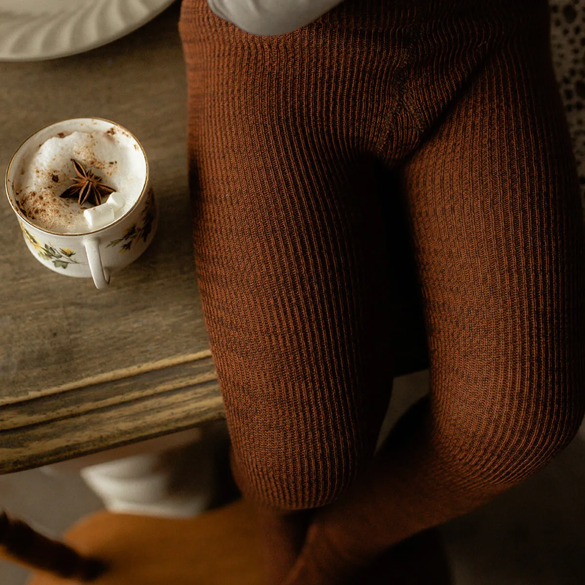 Footed Tights With Braces in Spicy Chai by Silly Silas