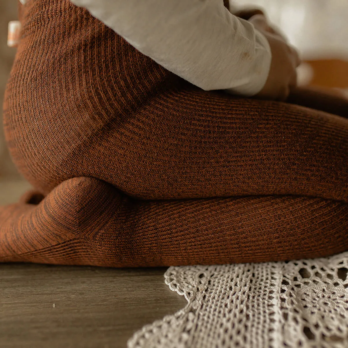 Footed Tights With Braces in Spicy Chai by Silly Silas