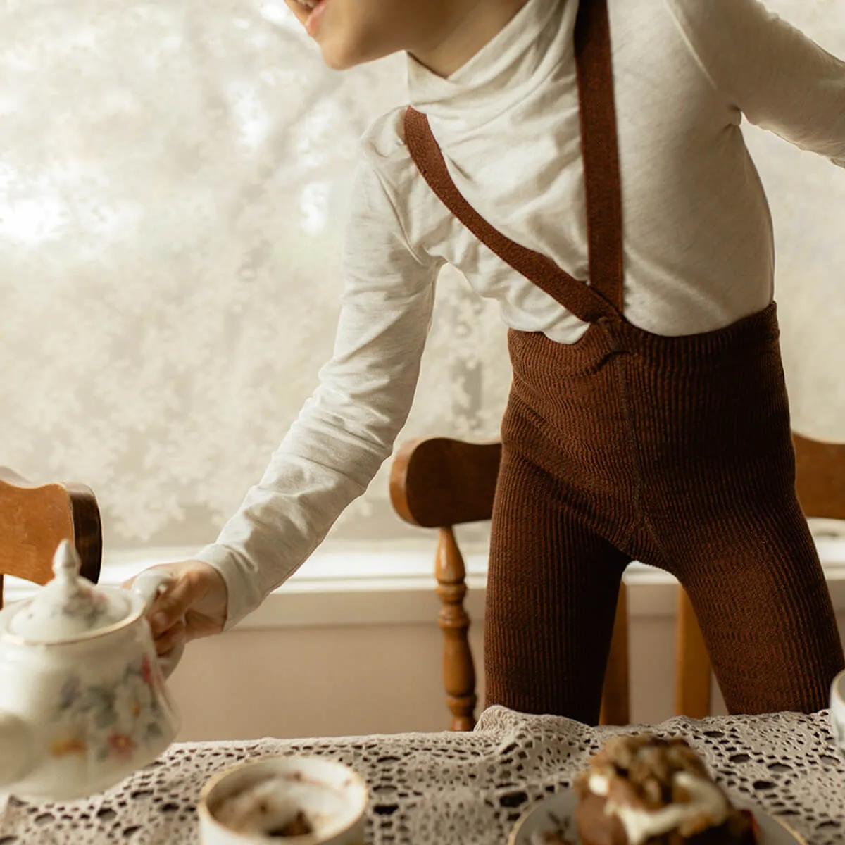 Footed Tights With Braces in Spicy Chai by Silly Silas