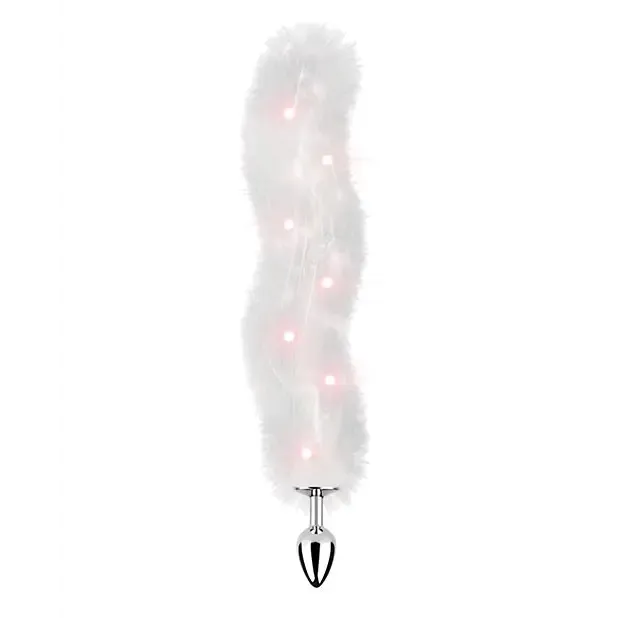 Foxy Tail Light Up Faux Fur Butt Plug With Multicolored Light Pattern Pink