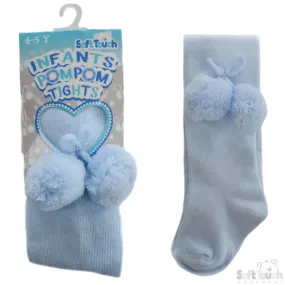 Girls Plain Blue Tights With Pom Pom - 18M-5 Years - T53-B