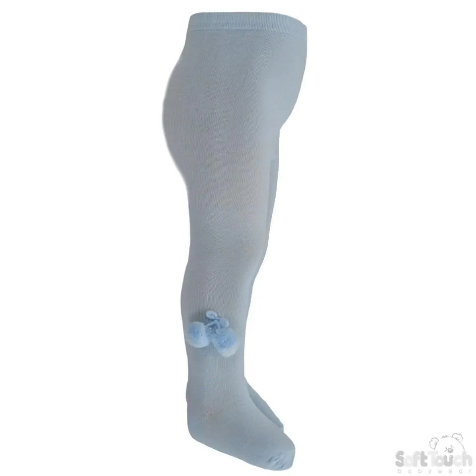 Girls Plain Blue Tights With Pom Pom - 18M-5 Years - T53-B