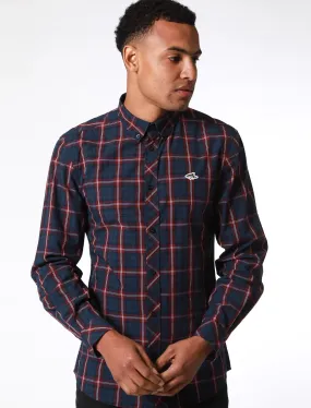 Halton Checked Cotton Long Sleeve Shirt In Tawny Port - Le Shark