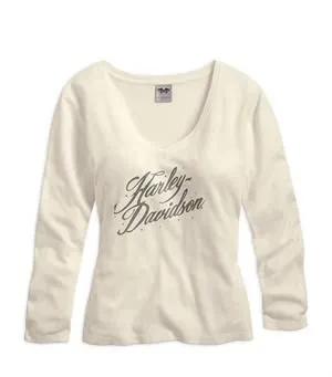 Harley-Davidson top-L/S, thermal W/FONT oct del/ women's off white