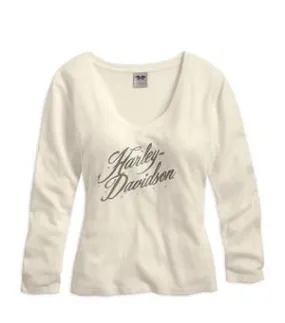 Harley-Davidson top-L/S, thermal W/FONT oct del/ women's off white