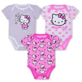 Hello Kitty Baby Girl 3 Pack Bodysuits for Newborn and Infant