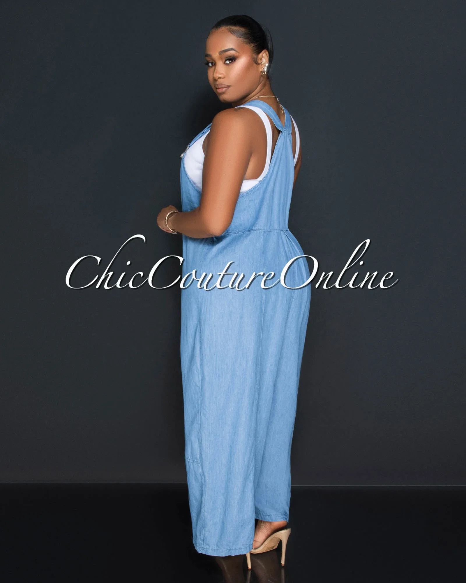 Jamie Light Denim Overall Wide Legs Jumpsuit