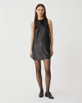 Kat Dress in Flat Sequin, Black