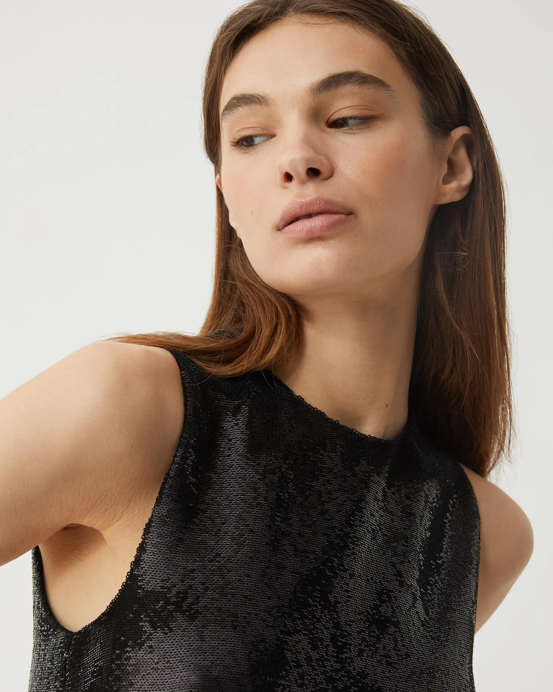 Kat Dress in Flat Sequin, Black