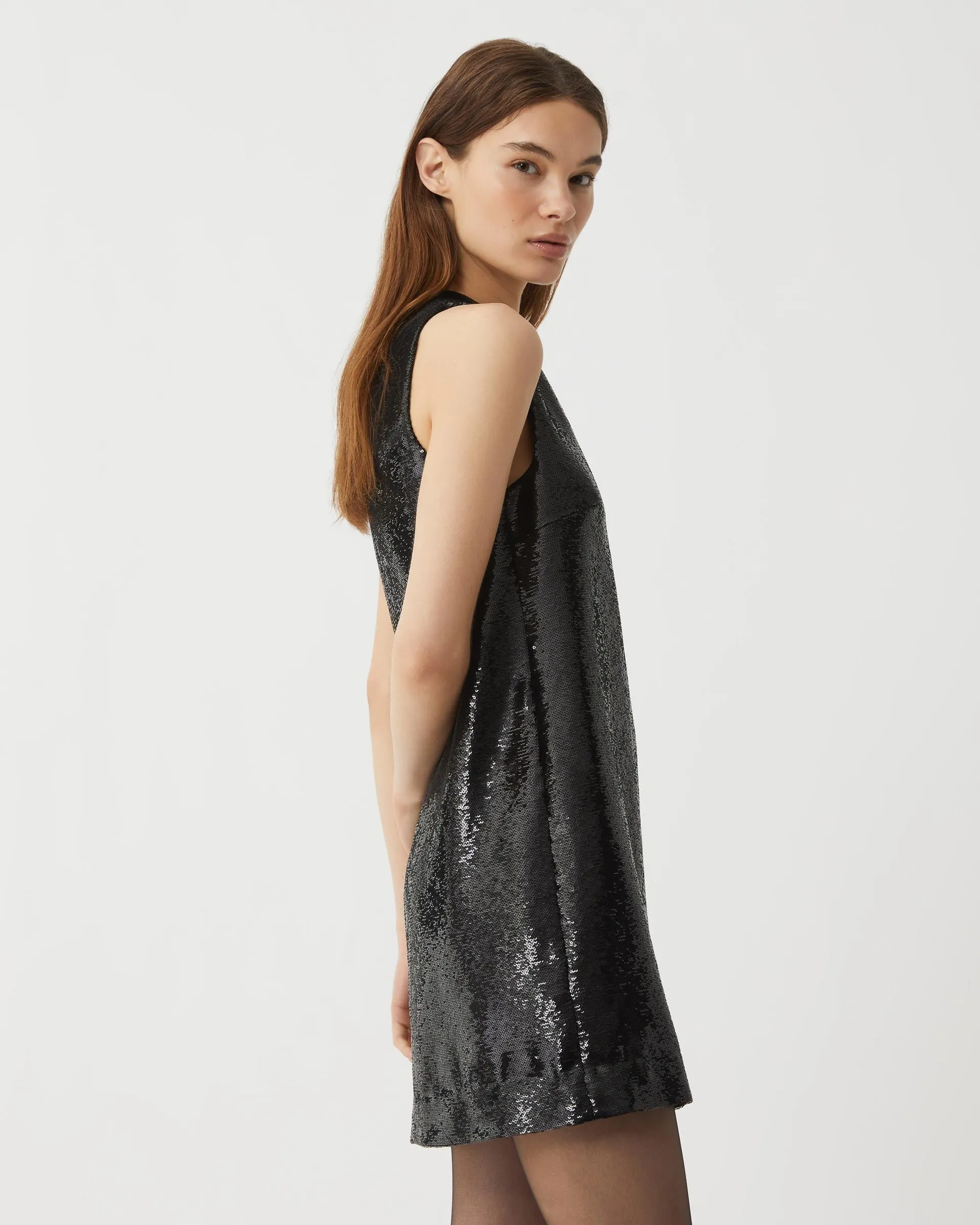 Kat Dress in Flat Sequin, Black