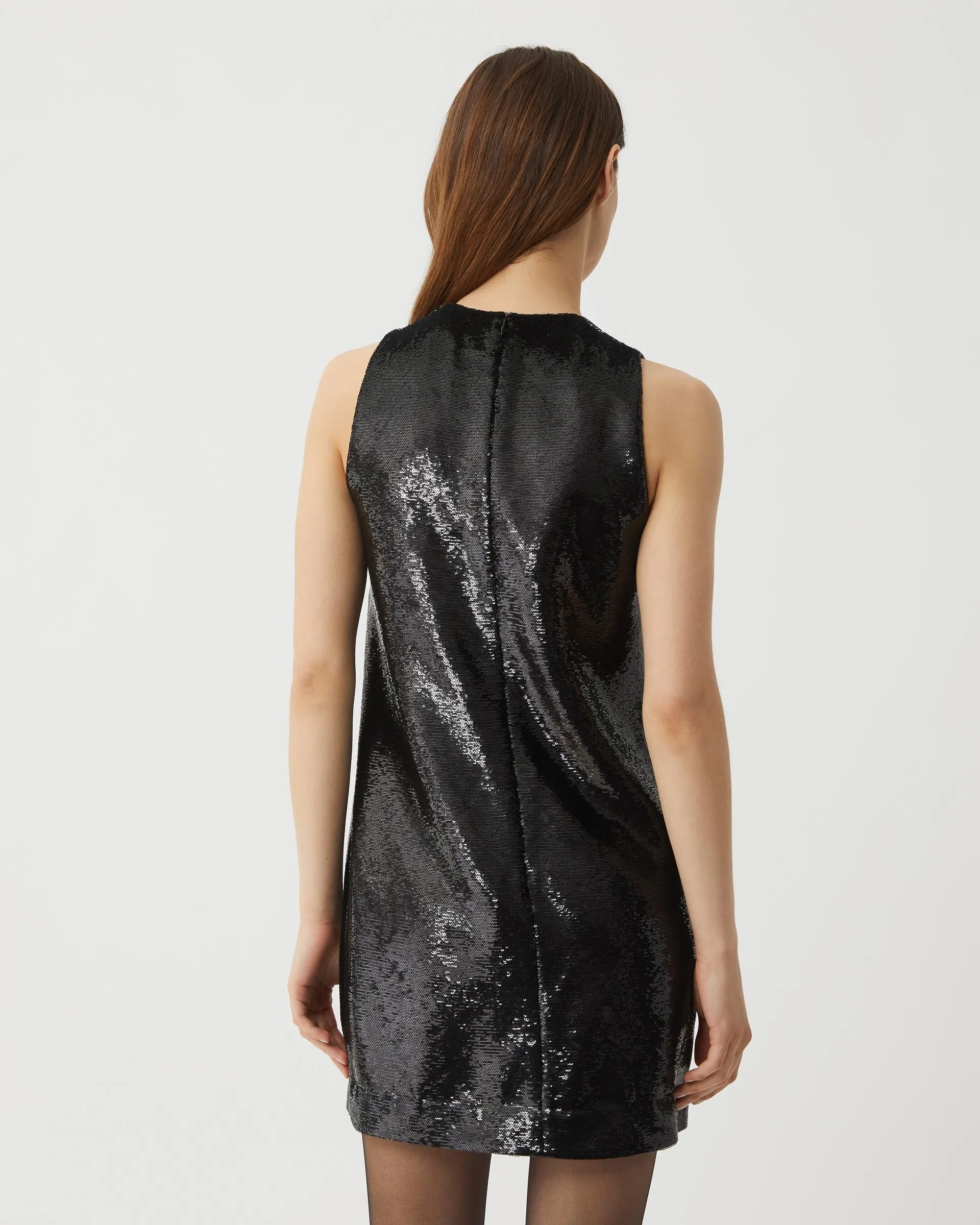 Kat Dress in Flat Sequin, Black