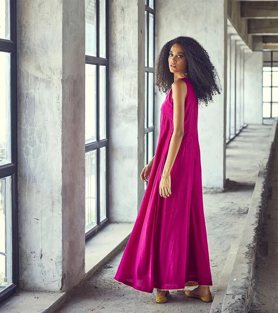 Khara Kapas Greenwich Street cotton silk flared jumpsuit pink gota Jamun KW630 Festive