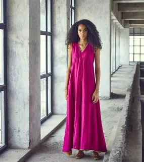 Khara Kapas Greenwich Street cotton silk flared jumpsuit pink gota Jamun KW630 Festive