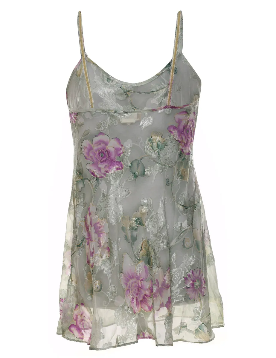 Light Green & Purple Floral Print Slip Dress - S