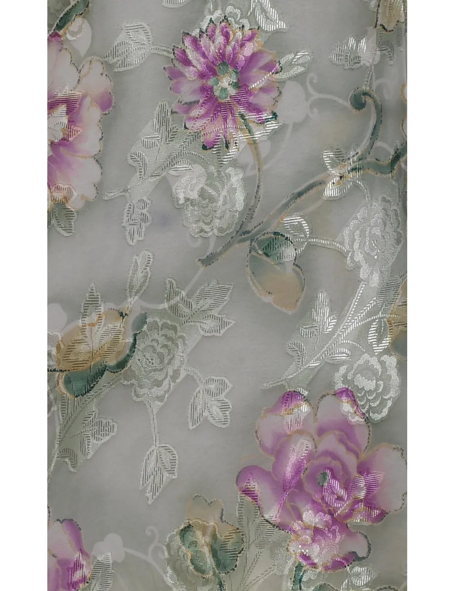 Light Green & Purple Floral Print Slip Dress - S
