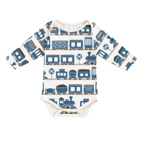 Long sleeve bodysuit- navy trains