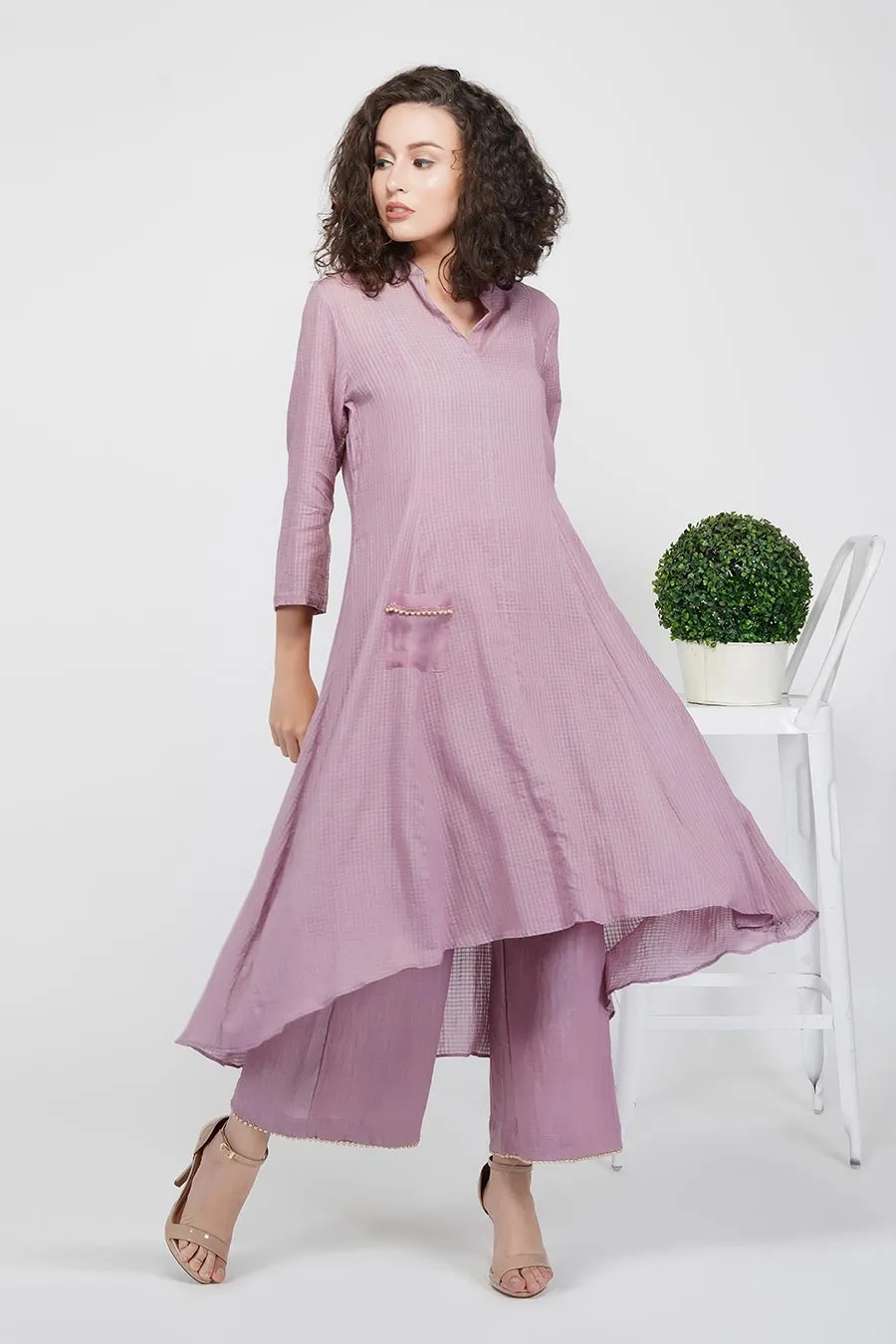 Mauve Flared Kurta & Pants Set
